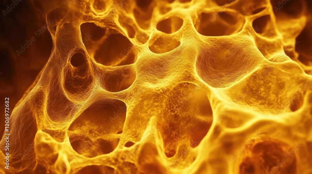 Poster abstract close-up of fiery glowing organic pattern with intricate textures and luminous highlights, 