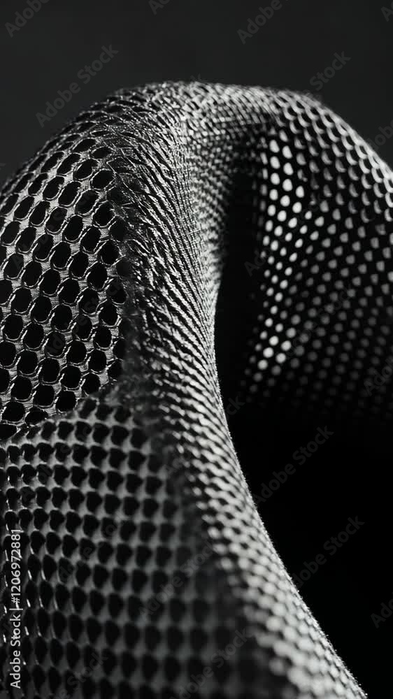 Poster close-up view of intricate black mesh fabric showcasing its texture and design