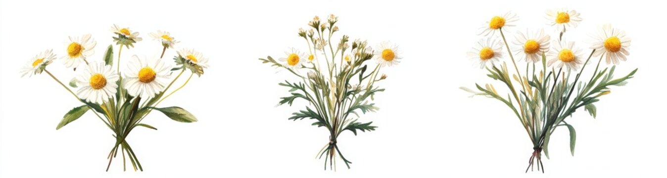 Three bunches of daisies isolated on white background. (1)