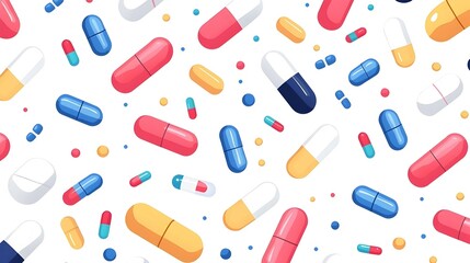 Probiotic Capsule Pattern, vibrant design showcasing a seamless arrangement of colorful probiotic capsules, emphasizing health and wellness themes.