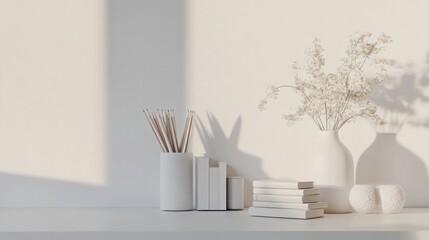 Minimalist Home Decor with White Objects and Natural Elements