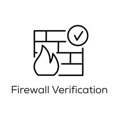 Firewall Verification Icon - Shield with Checkmark for Network Protection- Editable stroke Vector line icon