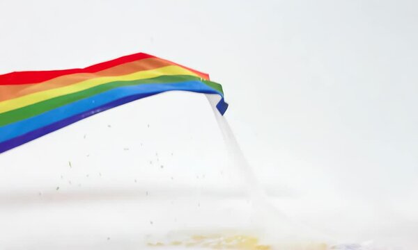 Vibrant Rainbow Flag on Pristine White Background, A Symbol of Pride and Unity