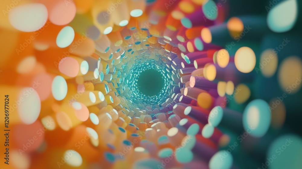 Poster abstract tunnel with multiple colored cylinders forming a mesmerizing spiral pattern