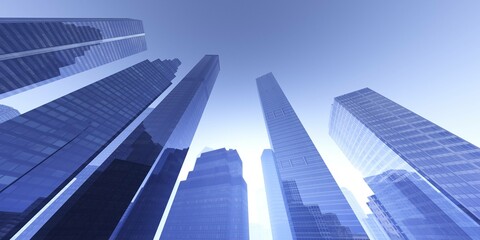 Skyscrapers, high-rise buildings from below against the background of the sky, cityscape, panorama of skyscrapers, 3D rendering