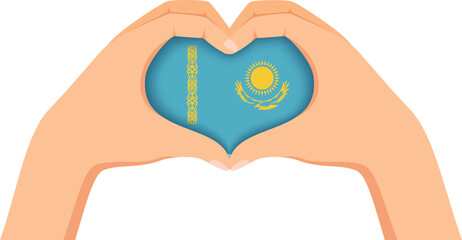 Kazakhstan independence day. Hands forming a heart shape with the flag inside.