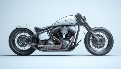 Fototapeta premium White rusty chopper motorcycle, side view.
