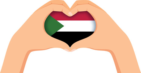 Sudan independence day. Hands forming a heart shape with the flag inside.
