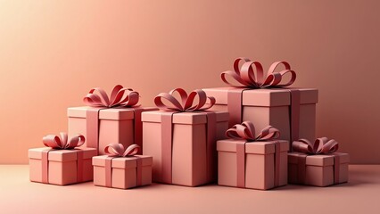 Obraz premium Luxurious Stack of Pink Gift Boxes with Ribbons