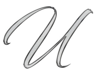 Silver, ornate, metal 3D letter with metal mesh inside.