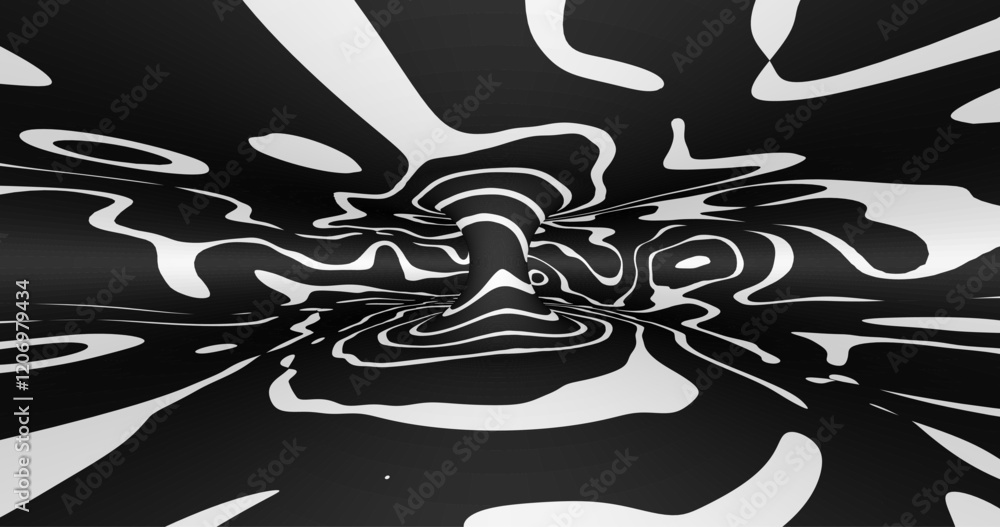 Poster vector black and white striped pattern that creates a 3d optical illusion with curved and distorted 