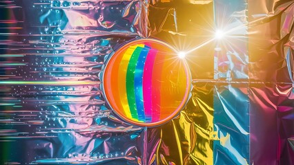 Obraz premium Iridescent background holographic light glitch effect vector rainbow gradient with sunshine glare trendy hologram vector background mesh holographic foil creative festive backdrop