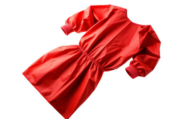 A vibrant red dress with puff sleeves, showcasing modern fashion design and unique style.