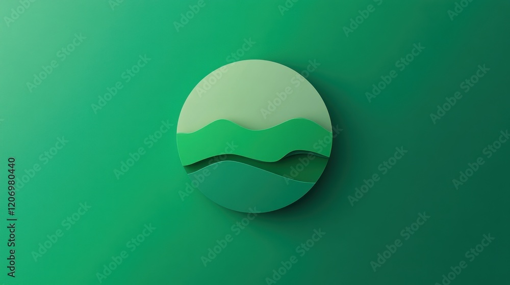 Poster abstract three-dimensional circular design with green layered wavy shapes