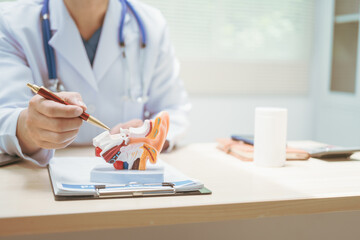 Fototapeta premium Male doctor treating ear diseases at a hospital, discussing conditions like deafness,tinnitus, sudden hearing loss,otitis, Ménière's disease, dislodged inner ear stones,hearing impairment, providing