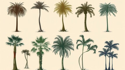 Fototapeta premium Set of Palm Tree Illustrations with Various Styles and Shapes