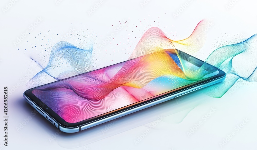 Poster Smartphone displaying colorful abstract waves.