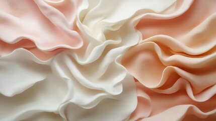 Peach, cream, white fondant swirls; cake decorating texture; close-up; blurred background; baking blog
