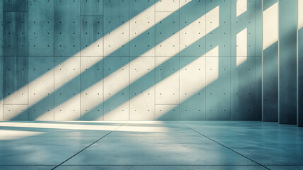Obraz premium Sunlight Casting Shadows Across Concrete Wall in Modern Museum Interior. Generative AI