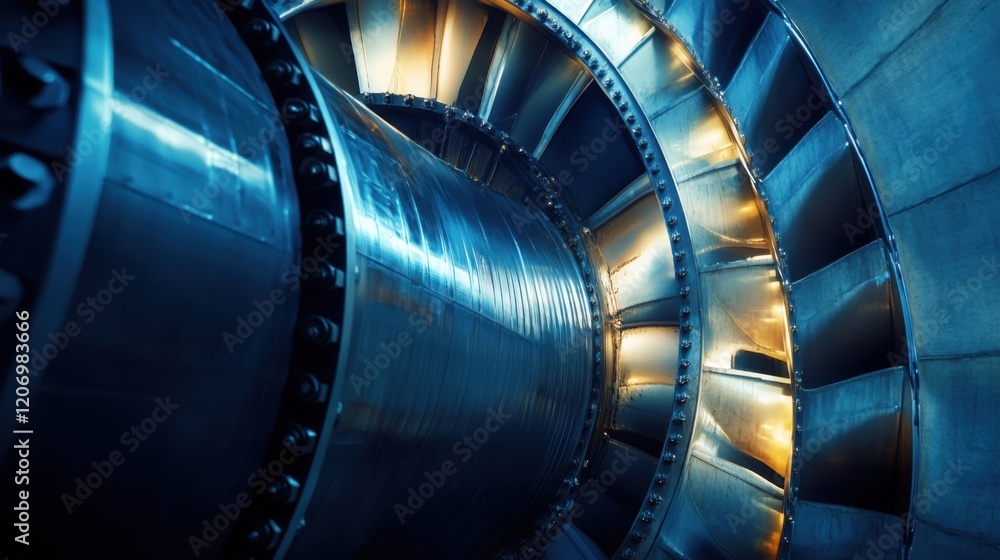 Aufkleber intricate details of a jet engine turbine interior showcasing metal structure and gleaming surfaces 