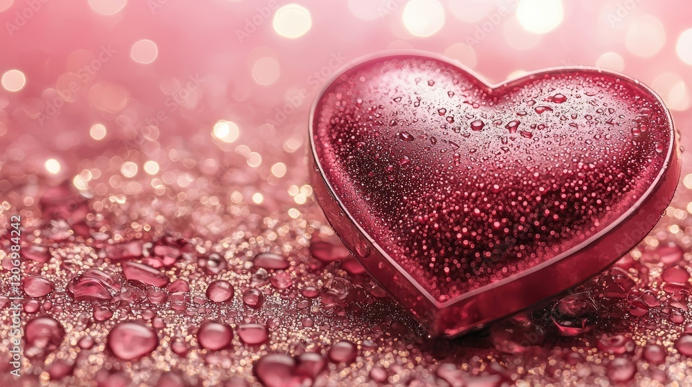 Poster Shiny hearts on a pink background with a place for the text.
