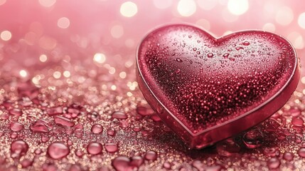 Fototapeta premium Shiny hearts on a pink background with a place for the text.