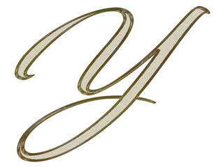 Gold, , ornate, metal 3D letter with metal mesh inside.
