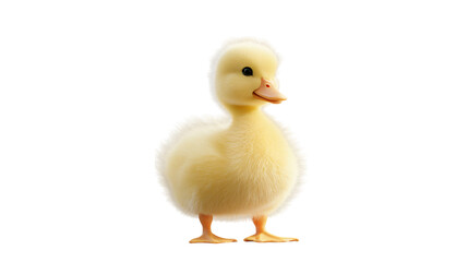fluffy yellow duckling standing isolated on transparent background