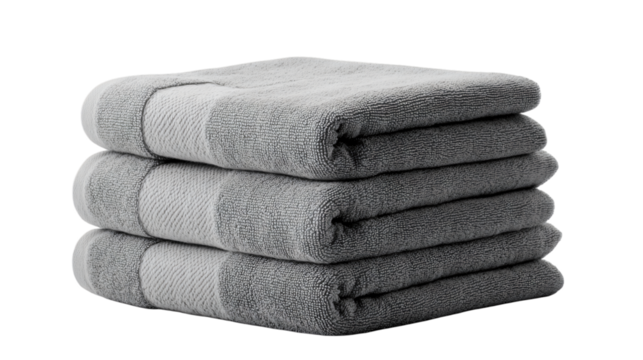 Folded gray towels isolated on transparent background