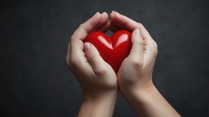 Fototapeta premium Pair Of Hands Holding A Red Heart To Symbolize Cardiovascular Health