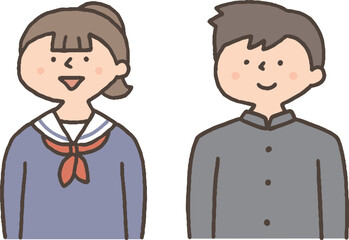 正面を向く笑顔の学生服の男女