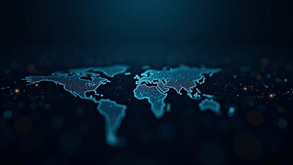 Futuristic Digital World Map with Cyber Elements