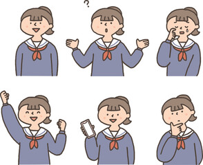 色々なポーズの学生服の女の子セット