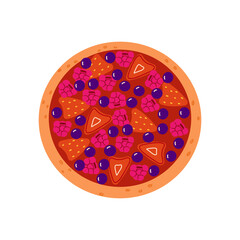 Vector flat icon illustration of dessert and bakery products. Doodle style drawing isolated on white background .Hand drawn pie illustration sweet with fruit for banner web and social media .