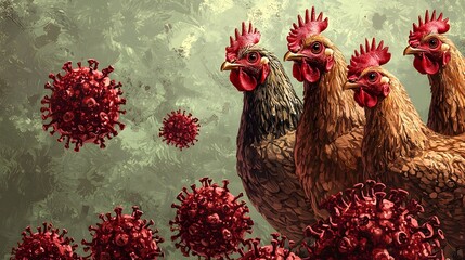 Avian Flu Outbreak on Chicken Farm with Virus Pandemic Danger