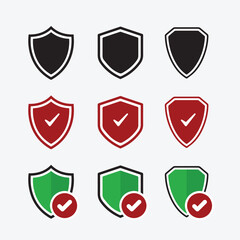 Shield icon set. Protect shield security line icons. Badge quality symbol, sign, logo or emblem