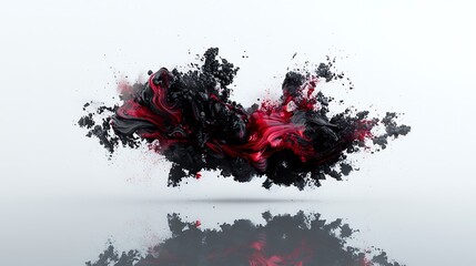 Abstract red black paint splash, white background, reflective surface, design element
