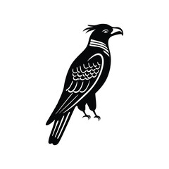 A black and white image of a bird, standing on 2 leg. The bird is drawn in bold lines in a stylized, minimalist manner.