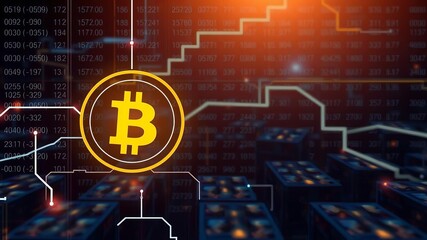 Abstract background of digital data encryption with blocks and chains representing bitcoin blockchain technology for secure transactions and financial records, secure, digital, blockchain