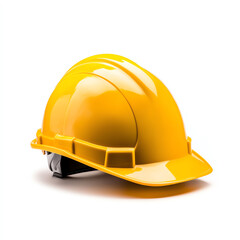 Fototapeta premium A vibrant yellow construction helmet isolated on a white background, symbolizing safety and protection in industrial environments.