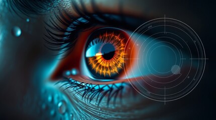 Futuristic digital eye iris abstraction with innovative entertainment technology, AI concept