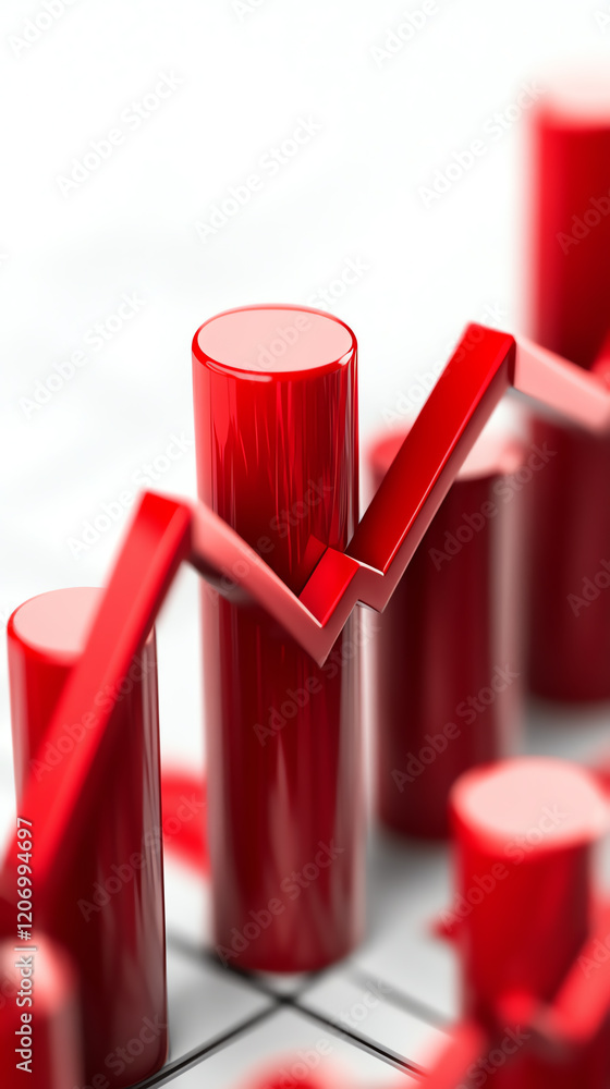 Poster dynamic red graph illustrating growth and success in business metrics, portraying an upward trend in