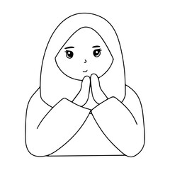 outline muslim girl to coloring page kids