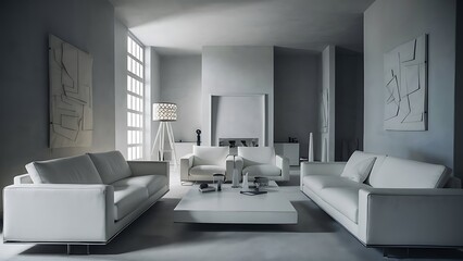 Modern living room interior with white stylish furniture