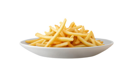 French fries on a white plate isolated on transparent background
