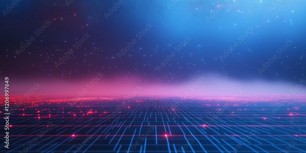 Aufkleber futuristic digital landscape with glowing lines and particles.