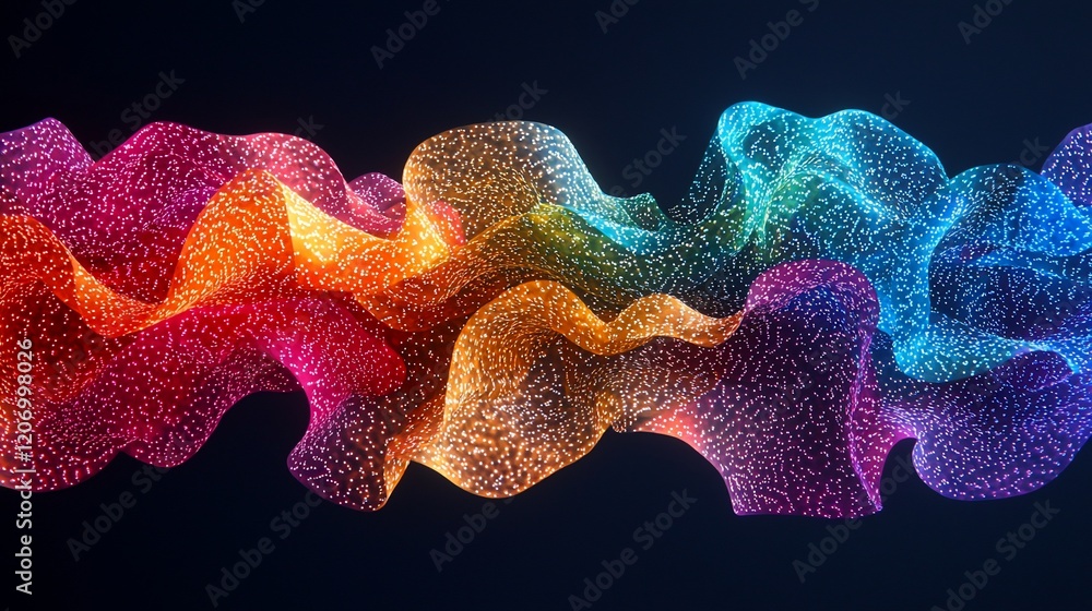 Poster abstract colorful wave of particles.