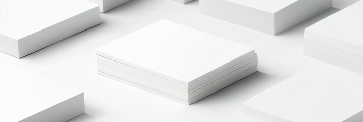 Professional Blank Business Cards Stack: Top View of Customizable Templates on White Background. Clean, Minimalist Design for Corporate Branding, Marketing Materials, and Personal Networking with Ampl