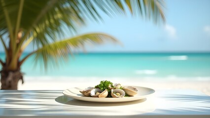 Obraz premium Tropical Beach Scene with Palm Trees