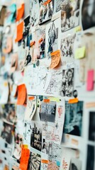 Fototapeta premium Colorful sticky notes and photos on a wall.